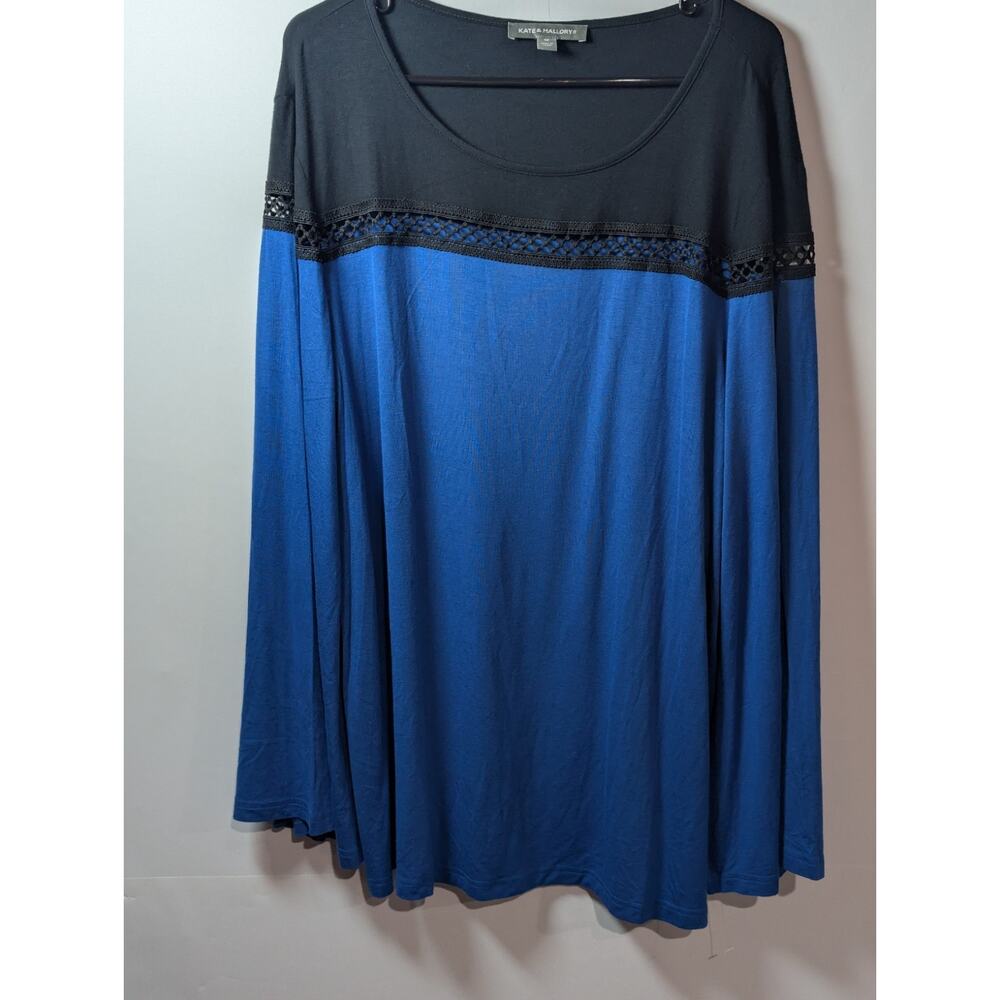 Colorblock Tunic Shirt Women's Plus Size 1X Kate & Mallory Blue Black Top Boho